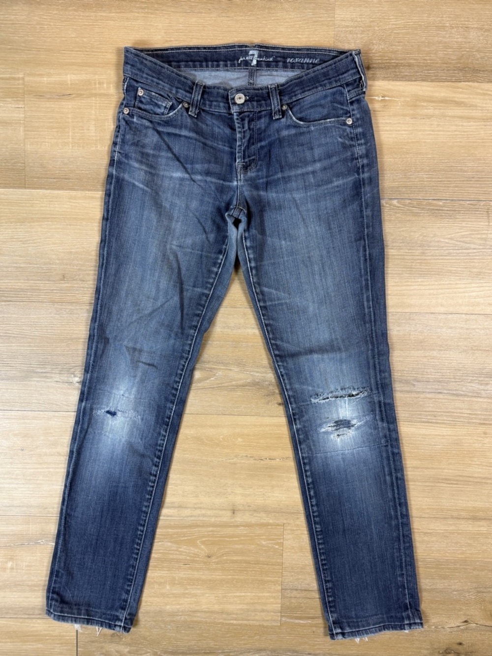 7 For All Mankind Roxanne Distressed Mid Rise Skinny Jeans | Size 26